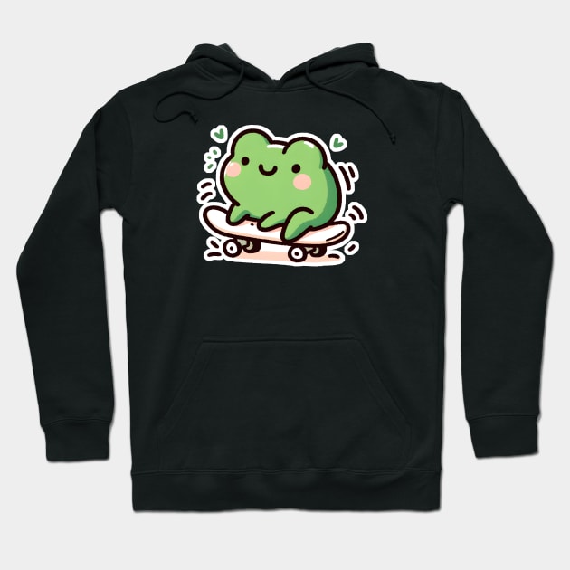 Green frog skateboarding Hoodie by DrextorArtist